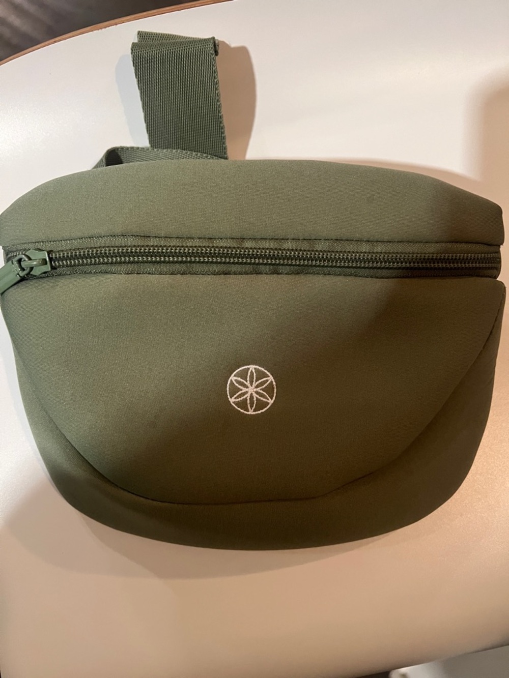 Gaiam Olive Green Neoprene Belt Bag with White Embroidered Logo